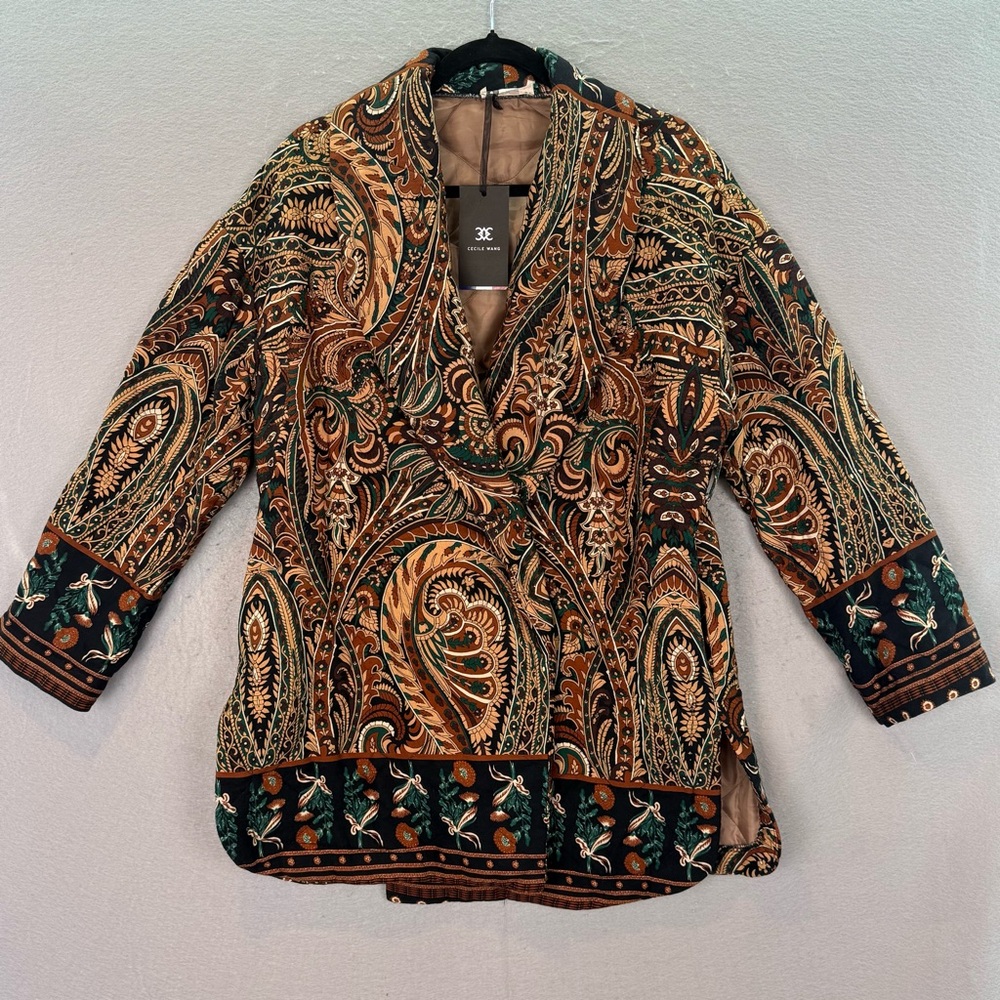 Cecile Wang NWT women’s open front quilted jacket viscose Floral print one size